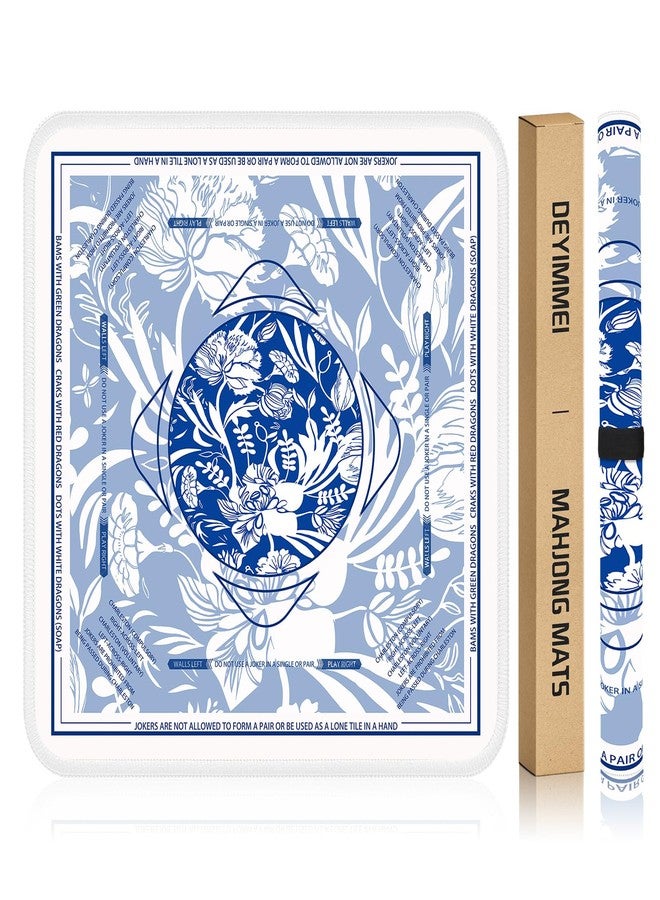 Deyimmei Neoprene Mahjong Mat for Table 31.5"x31.5" - Non-Slip, Noise Reduction Cover with Storage Pockets, American Rules & Crease-Free Rolled Shipping (Ceramic Blooms) - Image 1
